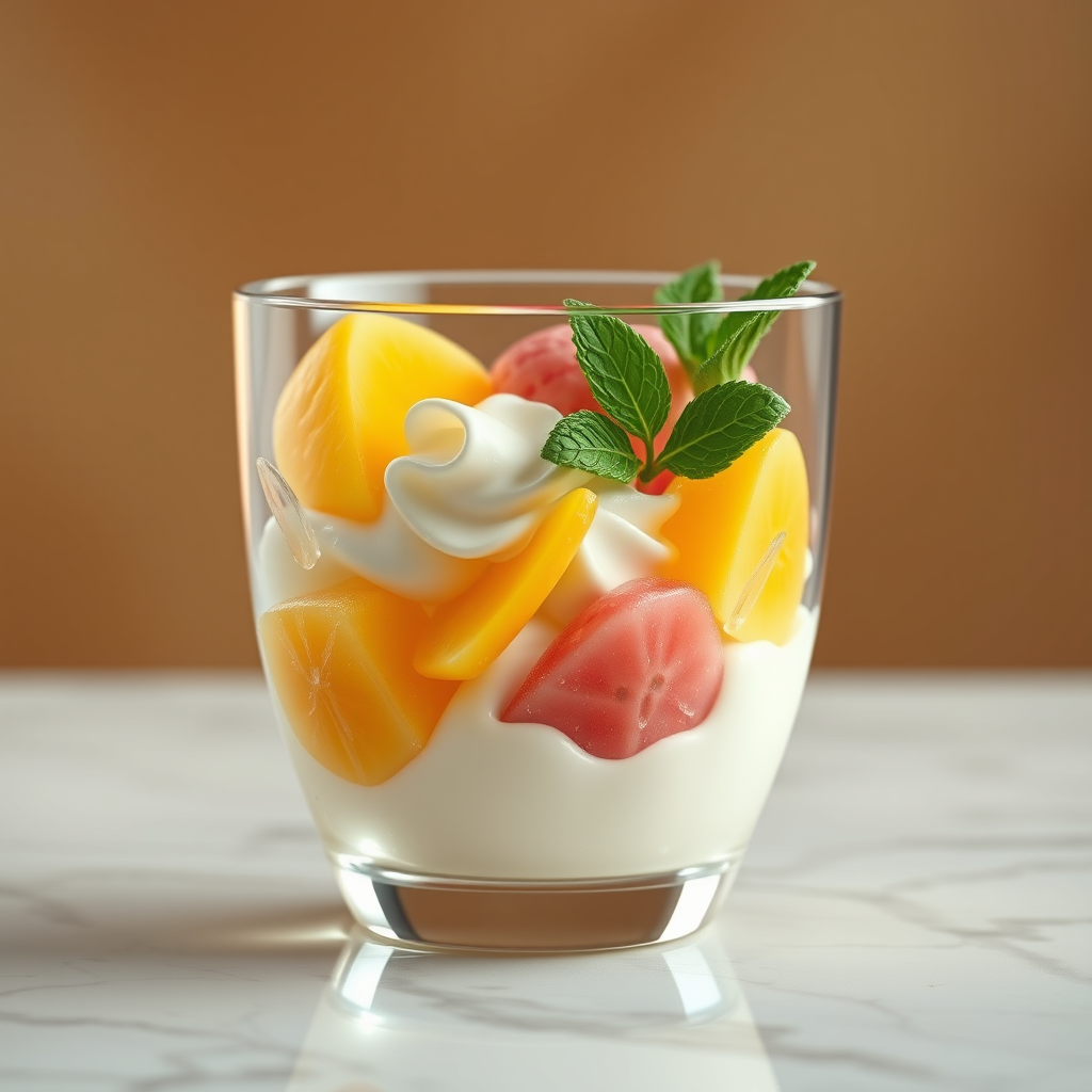inspired by realflow-cinema4d editor features, create image of a transparent luxury cup with ice fruits and mint, connected with white, yellow and pink cream, Slow - High Speed MO Photography, 4K Commercial Food, YouTube Video Screenshot, Abstract Clay, Transparent Cup, molecular gastronomy, wheel, 3D fluid, Simulation rendering, still video, 4k polymer clay futras photography, very surreal, Houdini Fluid Simulation, hyperrealistic CGI and FLUIDS & MULTIPHYSICS SIMULATION effect, with Somali Stain Lurex, Metallic Jacquard, Gold Thread, Mulberry Silk, Toub Saree, Warm background, a fantastic image worthy of an award. inspired by realflow-cinema4d editor features, create image of a transparent luxury cup with ice fruits and mint, connected with white, yellow and pink cream, Slow - High Speed MO Photography, 4K Commercial Food, YouTube Video Screenshot, Abstract Clay, Transparent Cup, molecular gastronomy, wheel, 3D fluid, Simulation rendering, still video, 4k polymer clay futras photography, very surreal, Houdini Fluid Simulation, hyperrealistic CGI and FLUIDS & MULTIPHYSICS SIMULATION effect, with Somali Stain Lurex, Metallic Jacquard, Gold Thread, Mulberry Silk, Toub Saree, Warm background, a fantastic image worthy of an award.